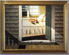 ZHEN HUAN LU "Sleeping Dog on Bed" classic realist beach house oil painting