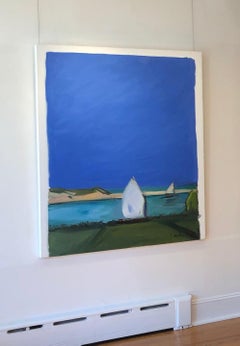 CORNELIA FOSS "Two Sailboats" contemporary seascape with blue sky oil painting