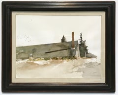 Terry Elkins, "Strong's Barn" landscape with barn watercolor on paper