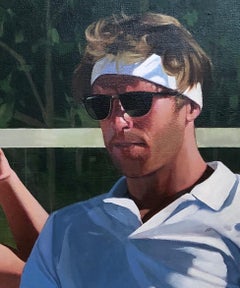 Elisabeth McBrien, "Champagne Break" realist oil painting portrait tennis player