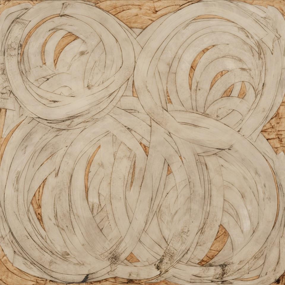 Claudia Aronow, Untitled, large abstract oil painting on linen in ivory and tan For Sale 2