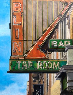 DAVID DESIMONE "Tap Room" American realist NYC urban cityscape oil painting