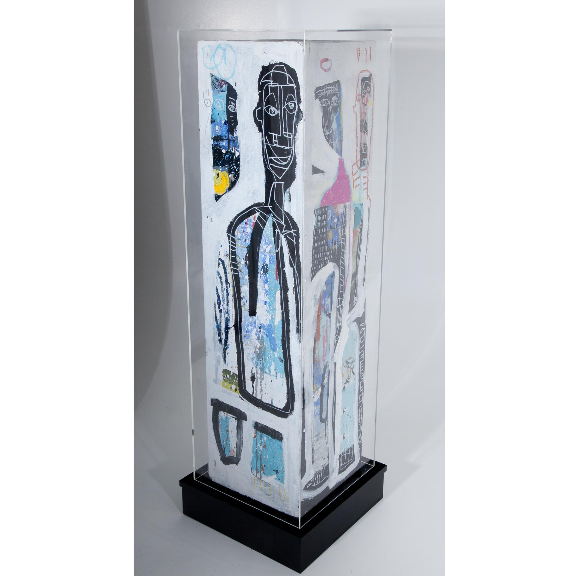 Large square column by Monsieur Jamin (Benjamin Borvon, born 1982 in Brest) in mixed technique on wood, underneath acrylic glass. Signed and dated on the top. 
Monsieur Jamin lives and works in Paris and has been represented in the MAUSA with one of