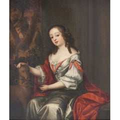 Distinguished Lady with Dog, Oil on Canvas, Early 18th C. 