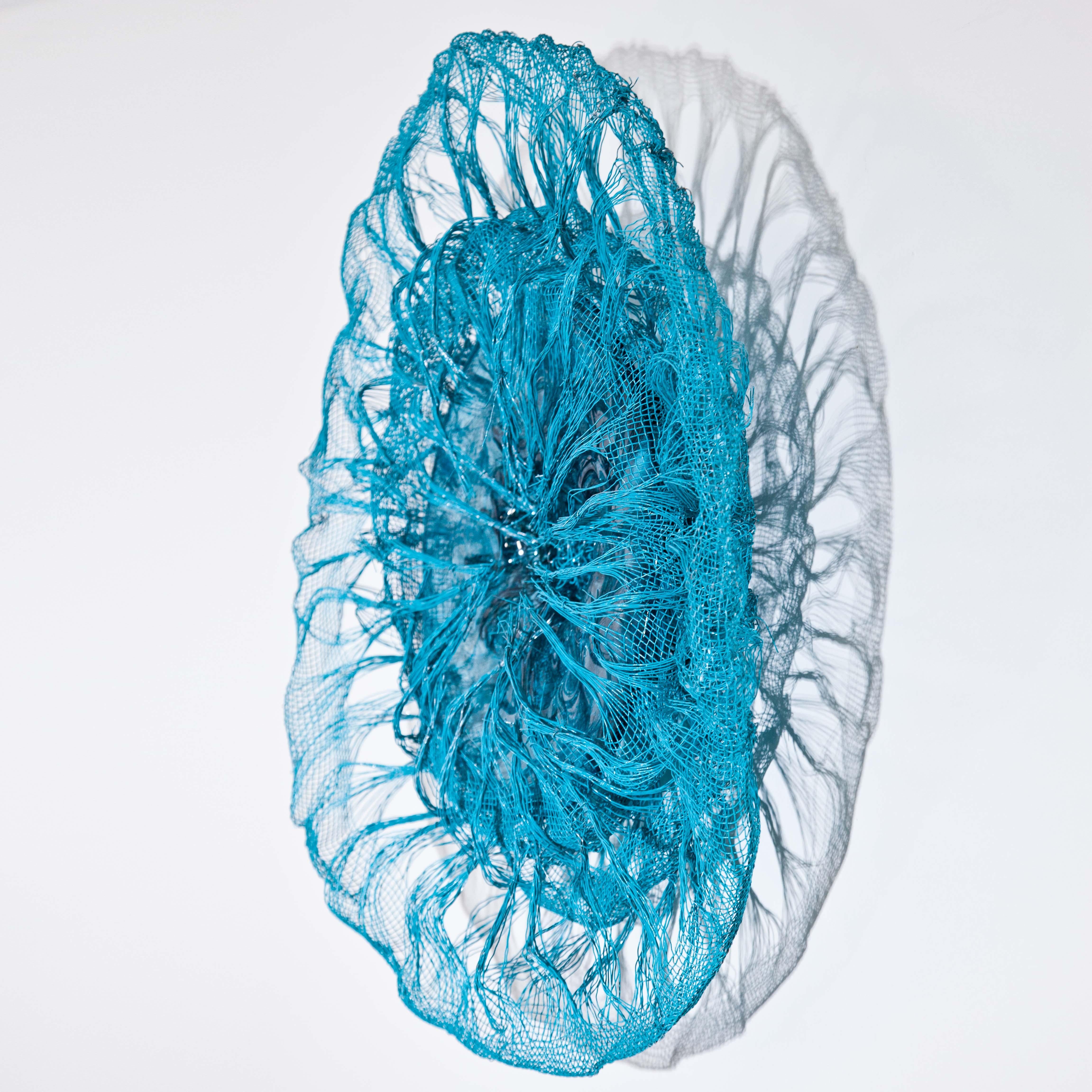 Ron Aloni, Blown Glass & Wire Wall Object (blue) Israel 2019, Abstract Sculpture For Sale 1