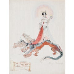 Jenny Samanova (XIX-XX), Woman on Dragon, dated 1929, Paper behind Glass