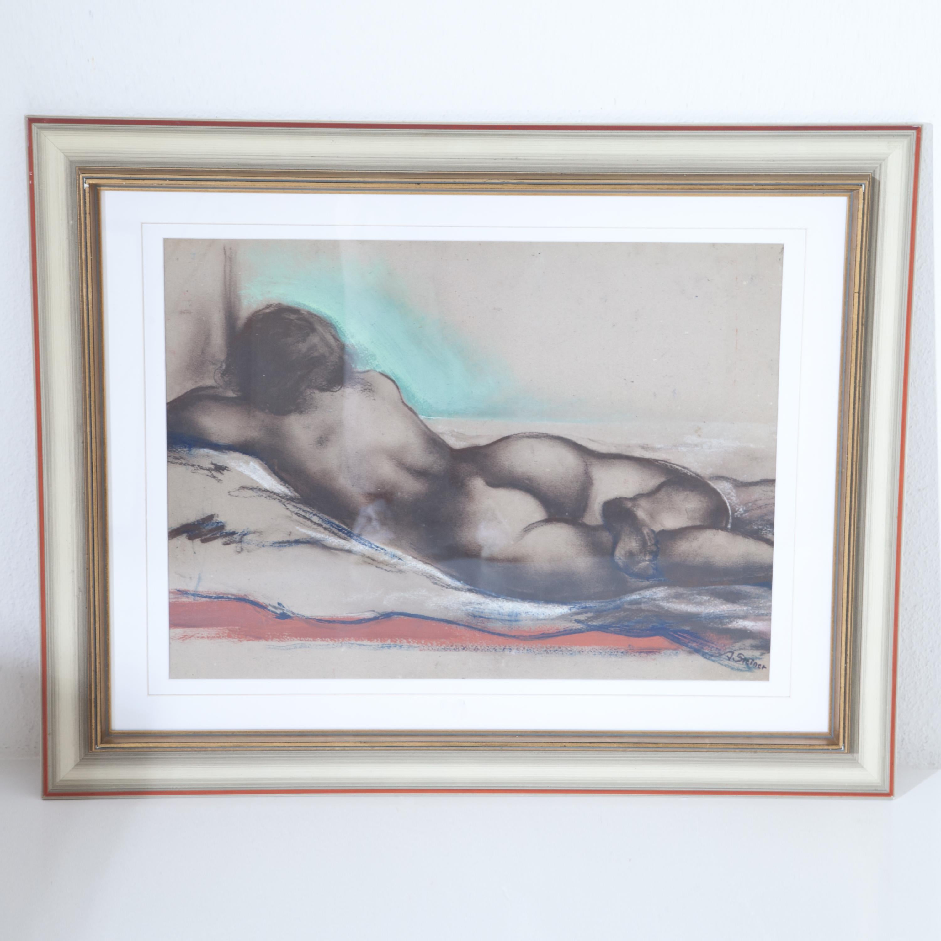 Josef Steiner (1899-1977), Lying Female Nude on Divan, 1944, Mixed Technique 1
