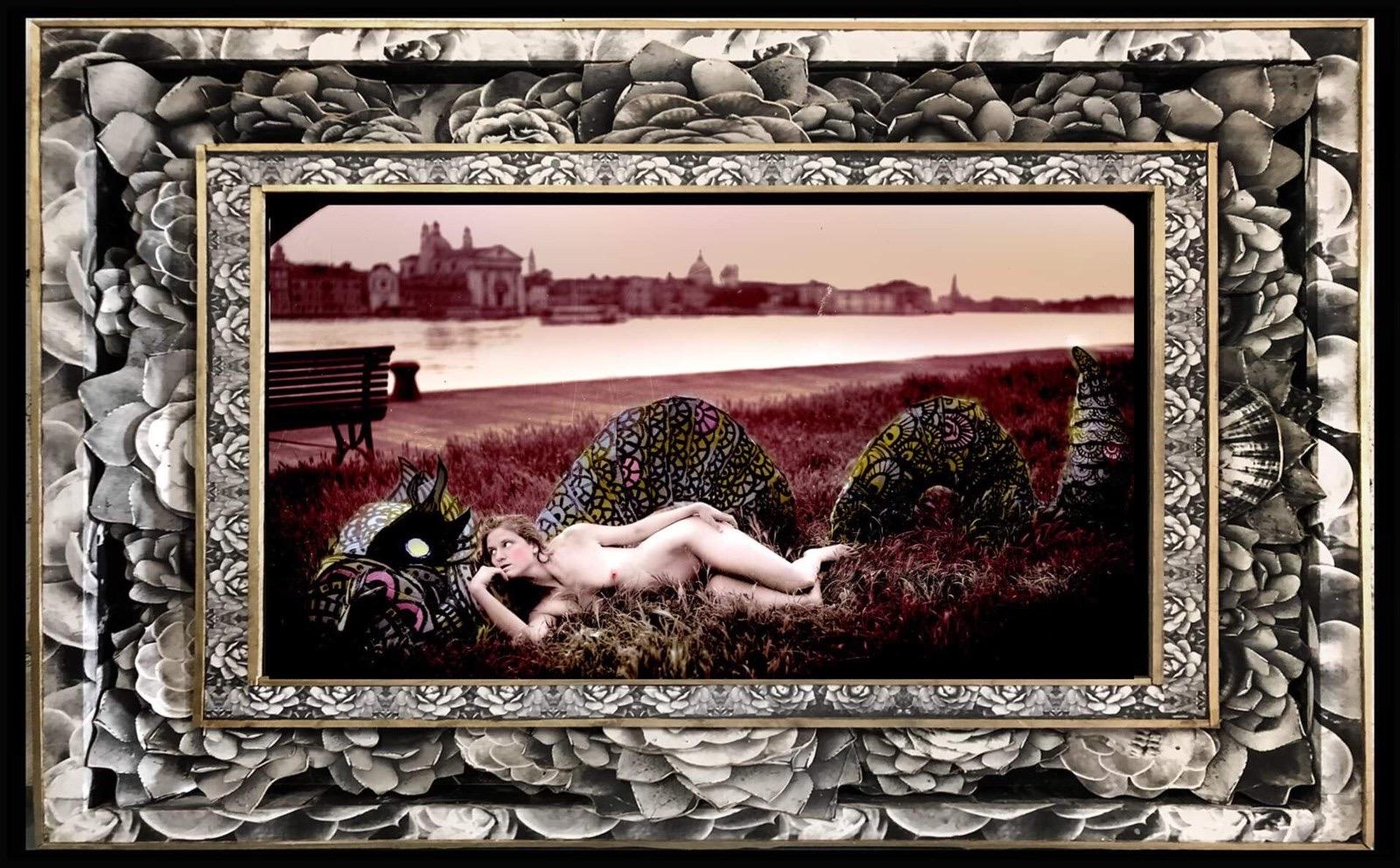 Michael Garlington and Natalia Bertotti Nude Photograph - Serpent on the Green, photography, mixed media, staged photography, Venice