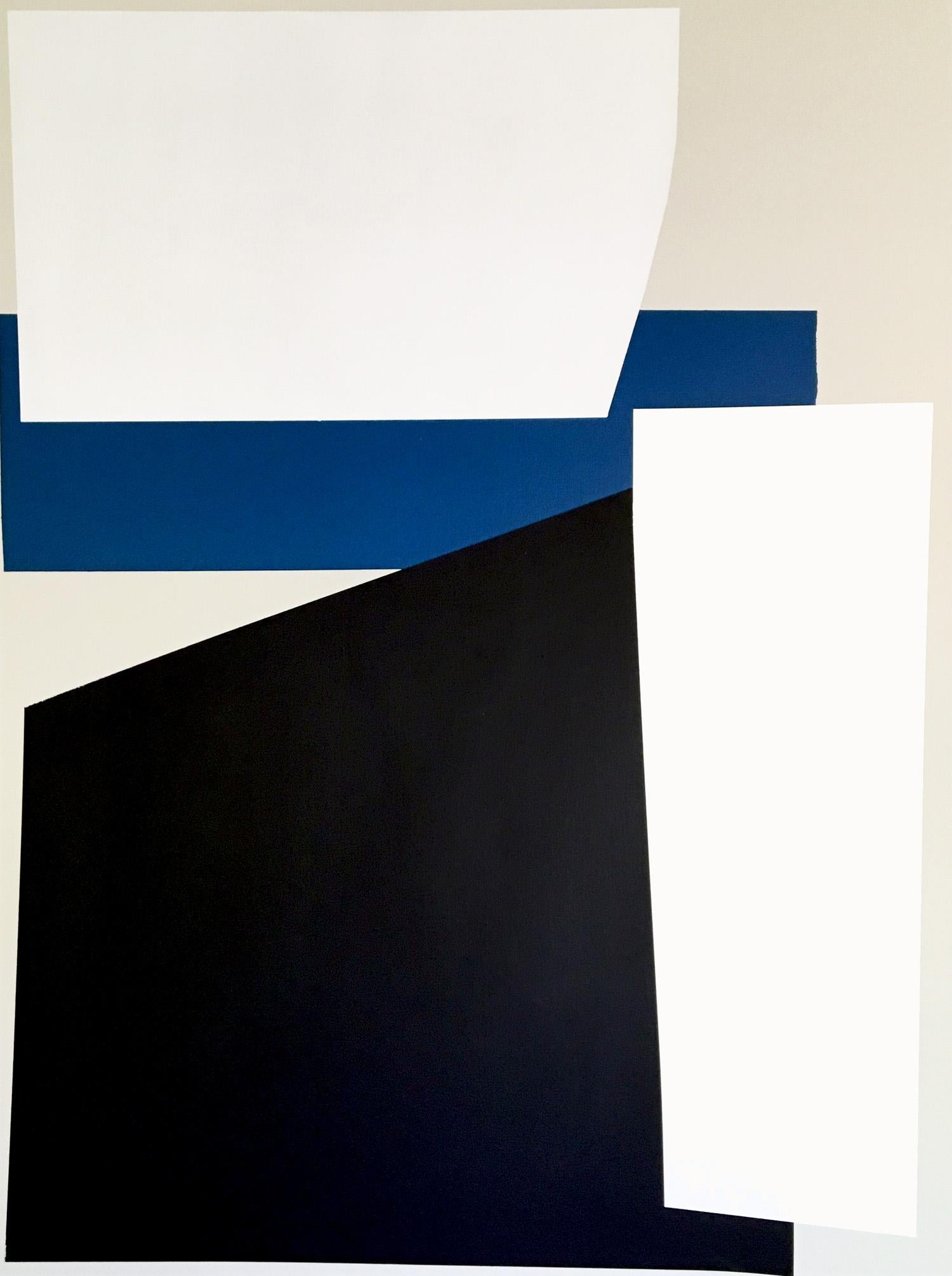 Eric Bohr Abstract Painting - Frontiers 30, abstract, hard-edge, geometric, black, white, blue, acrylic