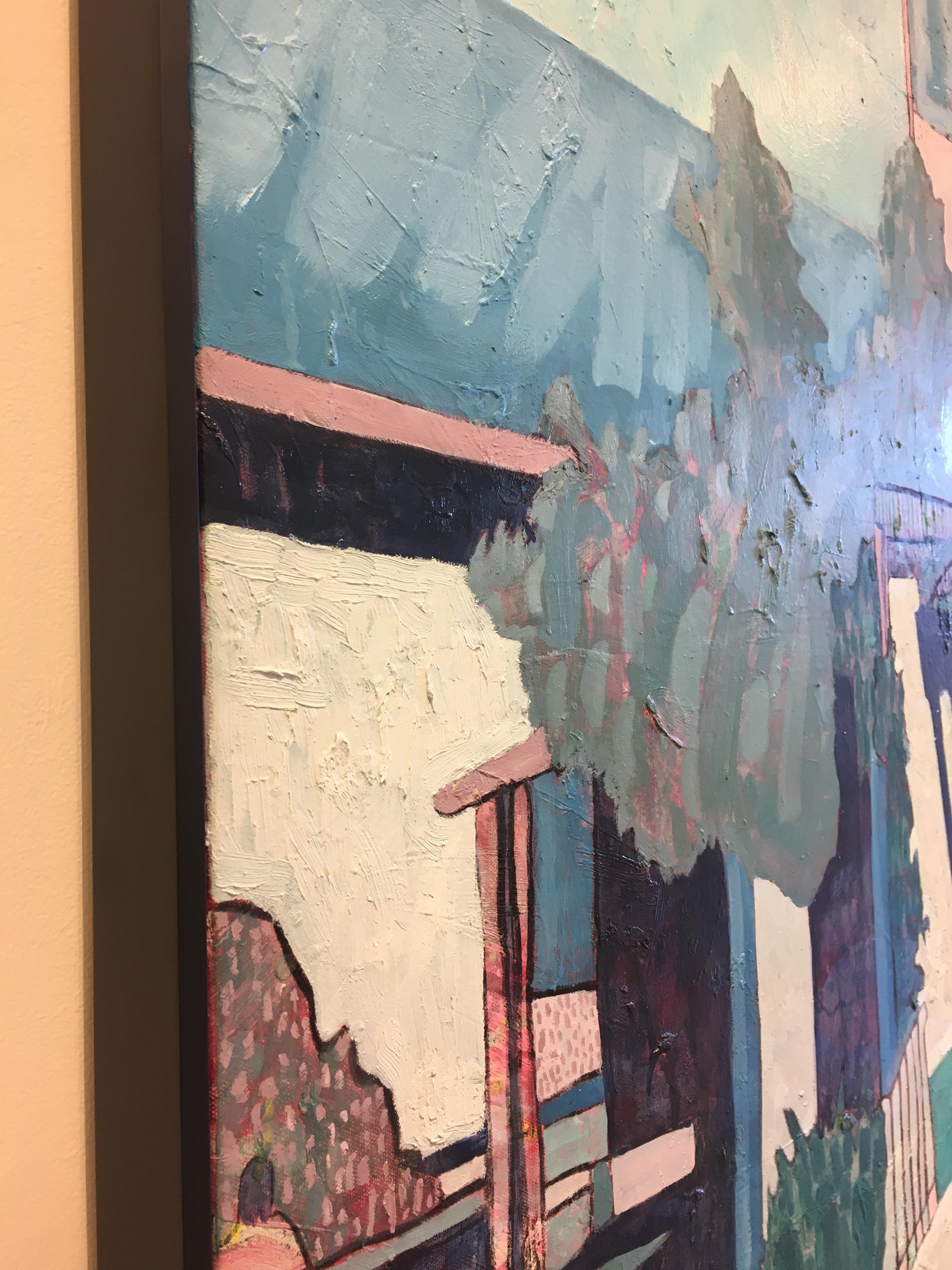 Blue Ojai, figurative, oil on canvas, framed, architectural For Sale 3