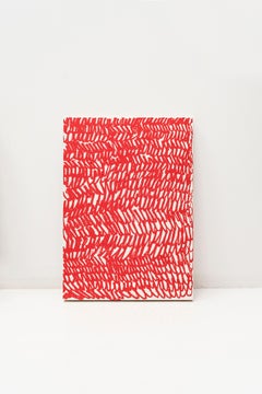 Untitled - Oil Stick on Wood, Fine Art Painting, Red, White, Original Art