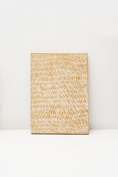 Untitled - Oil Stick on Wood, Fine Art Painting, Yellow, White, Original Art