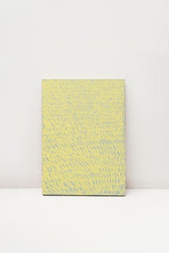 Untitled - Oil Stick on Wood, Fine Art Painting, Yellow, Blue, Original Art