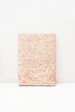 Untitled - Oil Stick on Wood, Fine Art Painting, Pink, White, Original Art