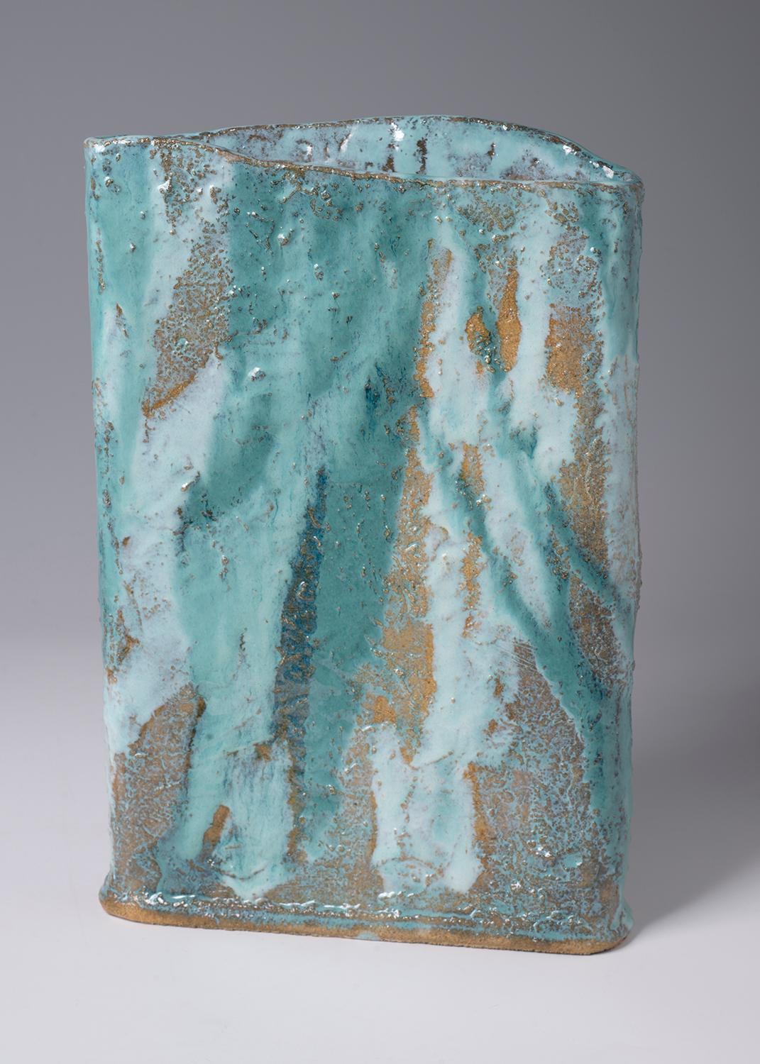 Untitled-  Stoneware vessel glossy green and white glazes by Marc Cohen
