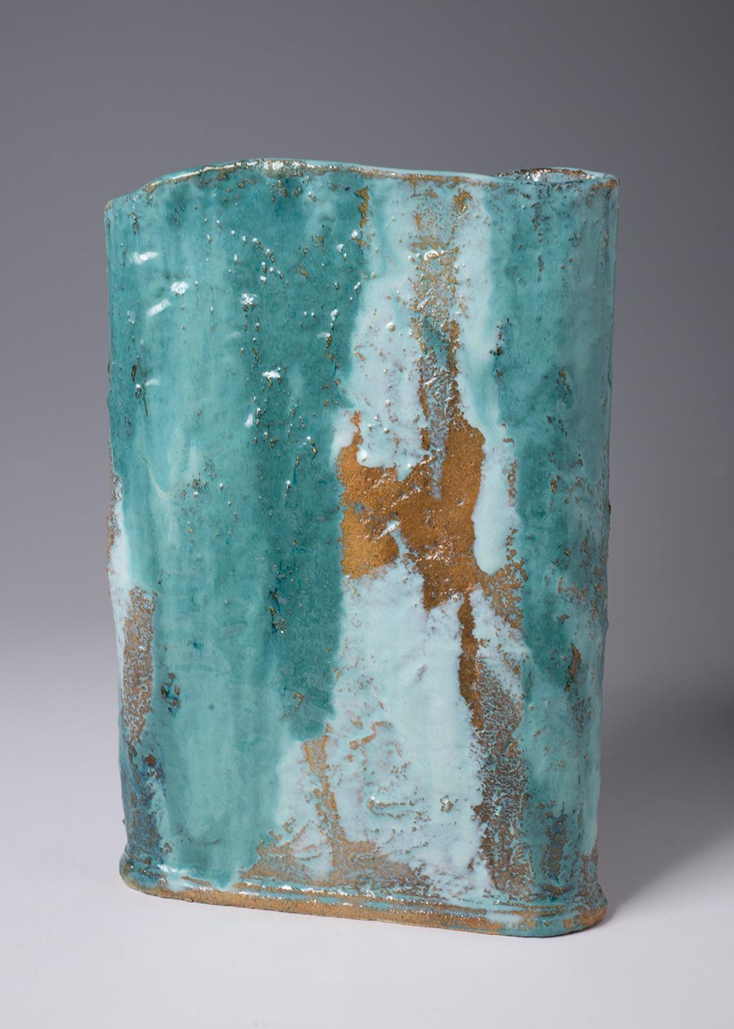 Untitled #38 - Stoneware vessel glossy green and white glazes by Marc Cohen For Sale 4