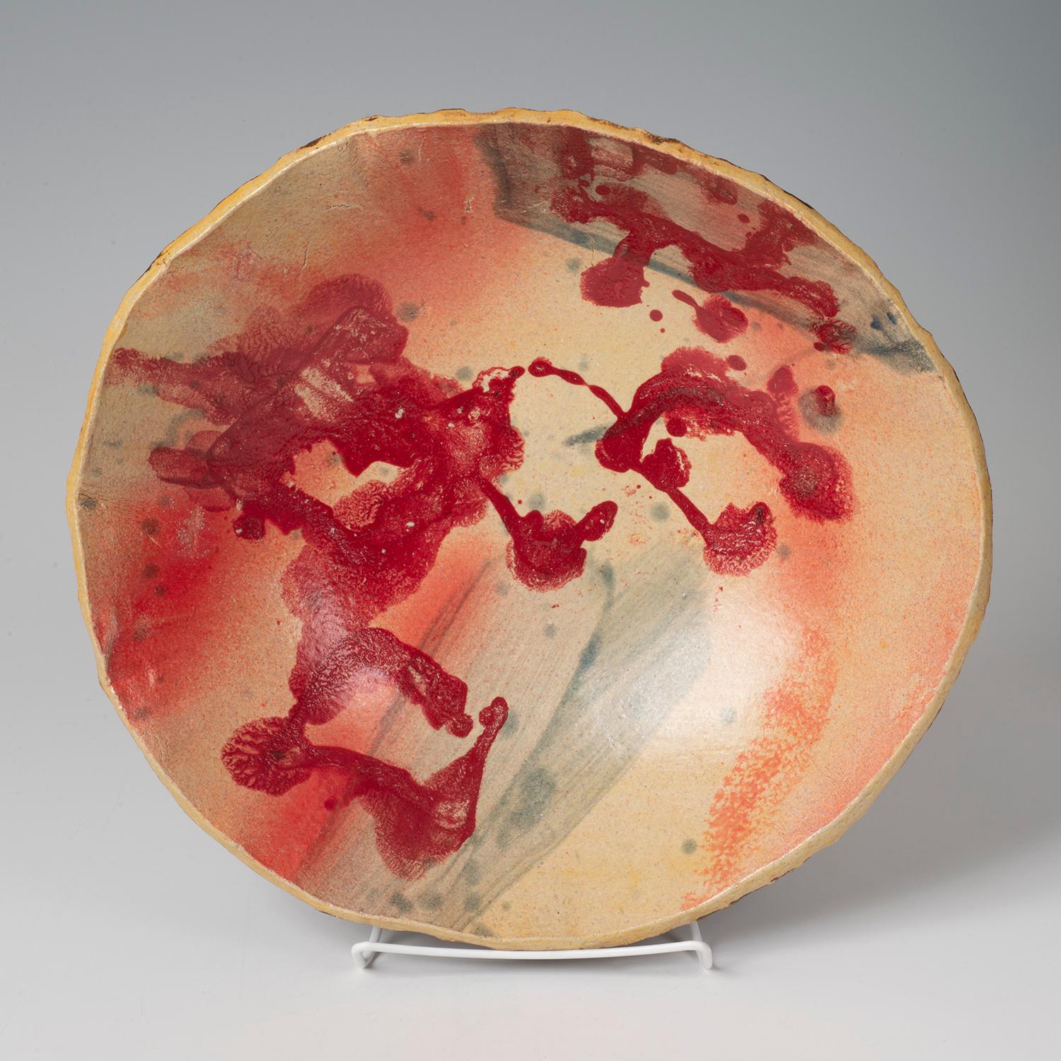 Untitled- Slab built bowl with underglazes red and earth tone by Marc Cohen