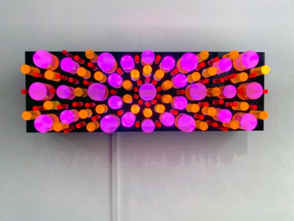 Christine Romanell Abstract Painting - Bravais, LED light geometric wall sculpture 