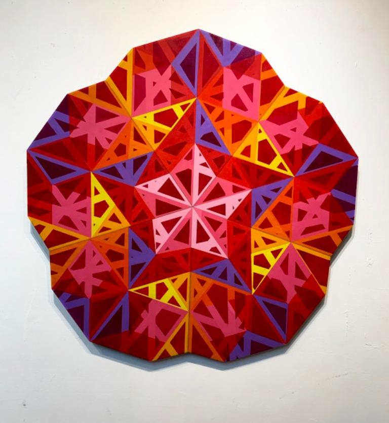 Setaareh Do, colorful abstract geometric wall sculpture star shaped center 