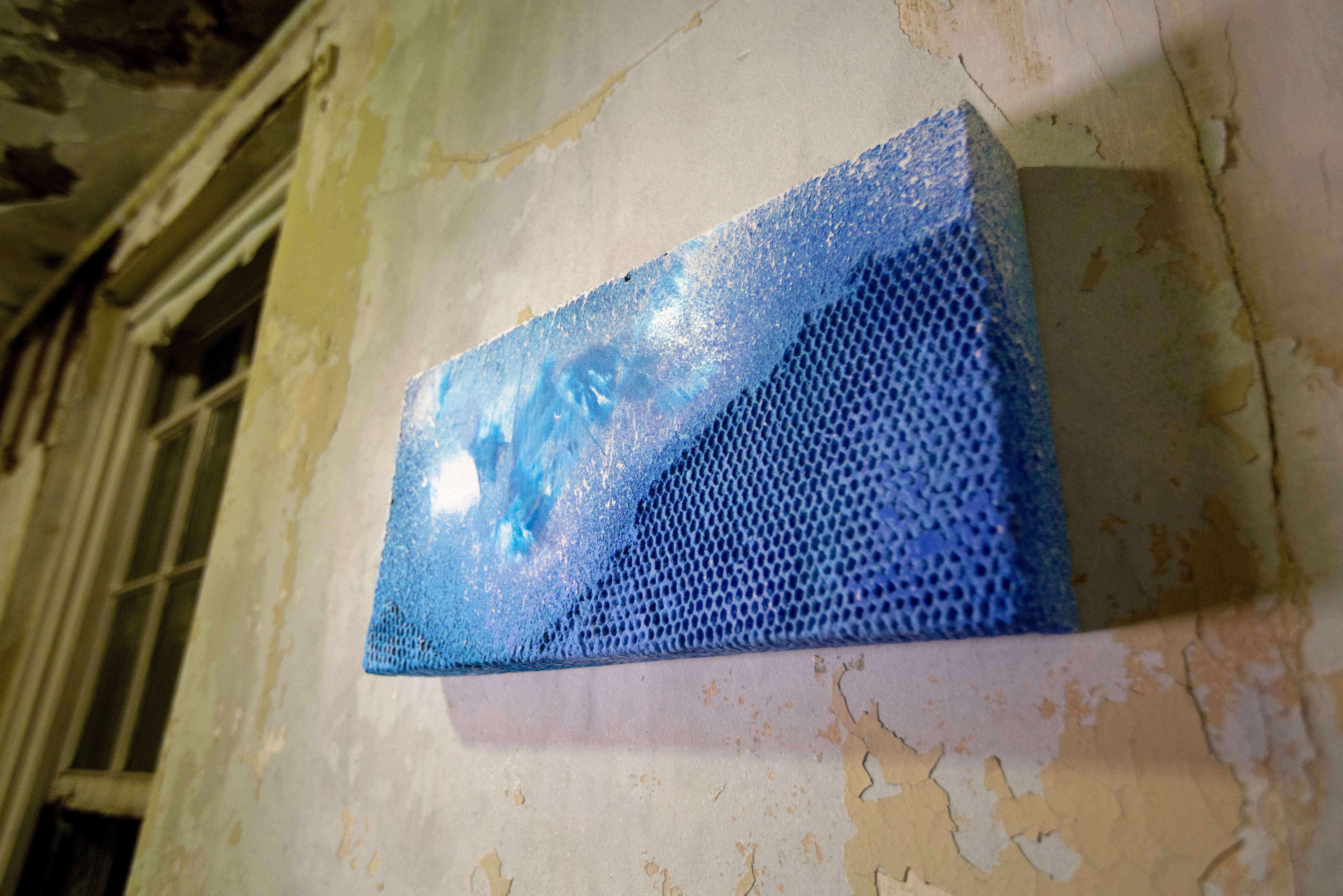 Blue Grid, mixed media painting by Joel Blenz For Sale 2