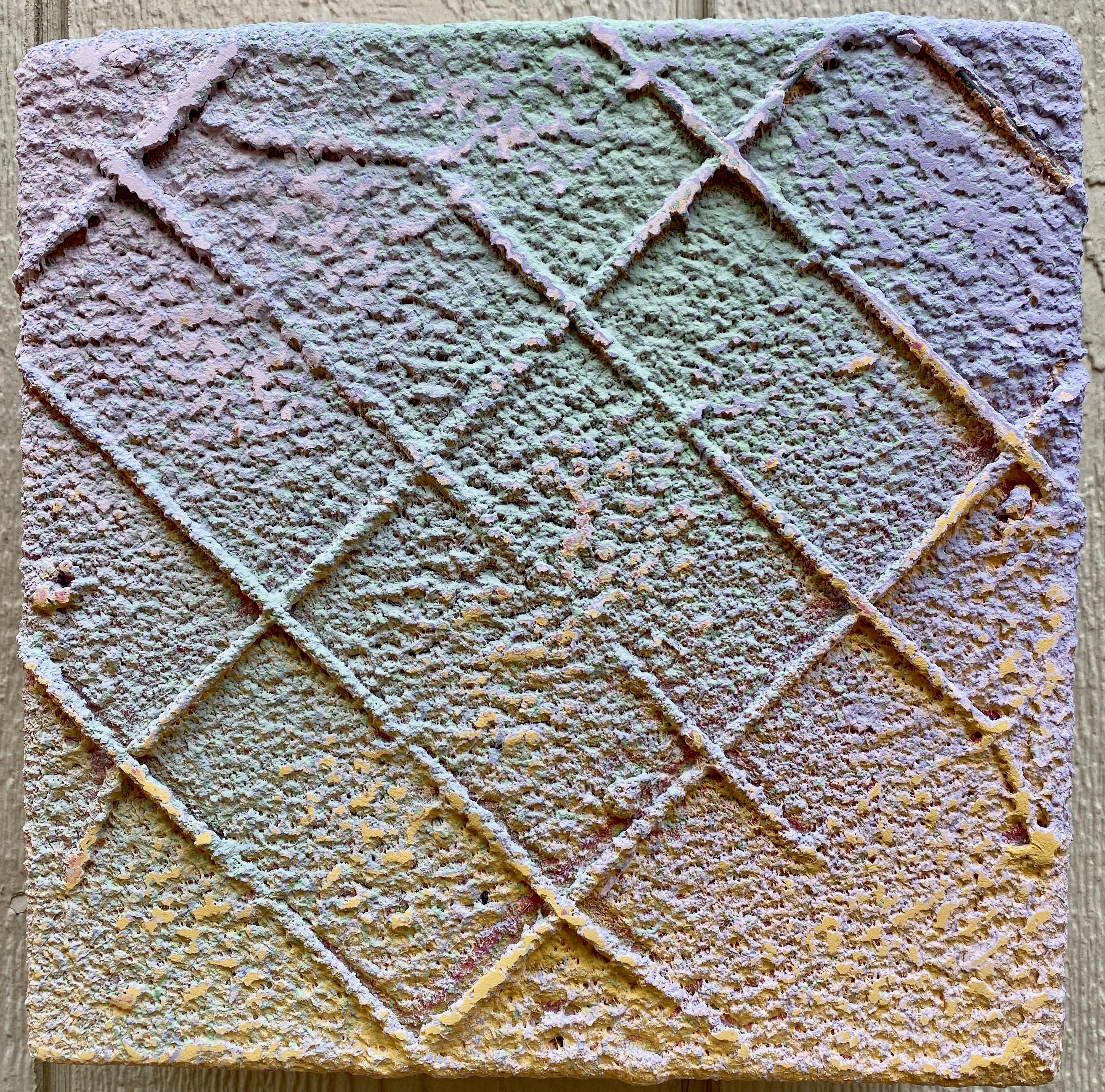 Kleines quadratisches, strukturiertes Gemälde in Mischtechnik von Joel Blenz, Pastell