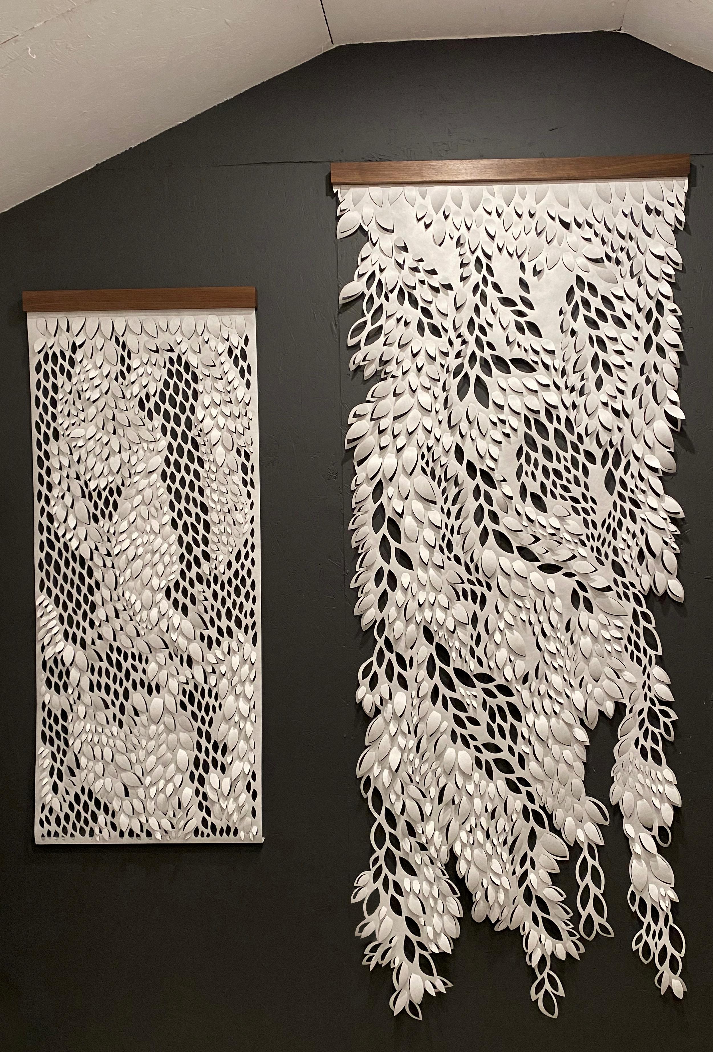 Hand-cut Paper Scroll, Organic Leaf like cut paper wall hangings 36x24 - Mixed Media Art by Summer J. Hart