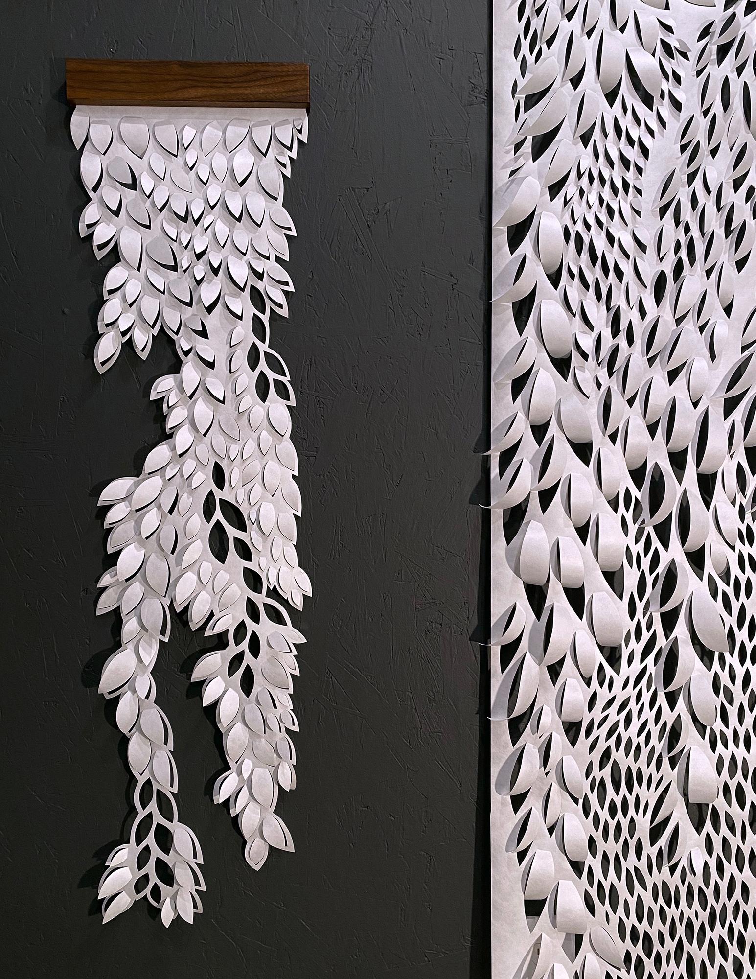 Hand-cut Paper Scroll, Sculptural Wall Hangings 60x36 - Brown Abstract Sculpture by Summer J. Hart