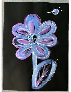Flor, (Blue, Purple, White flower on Black Stonehenge Paper by Alice Mizrachi)