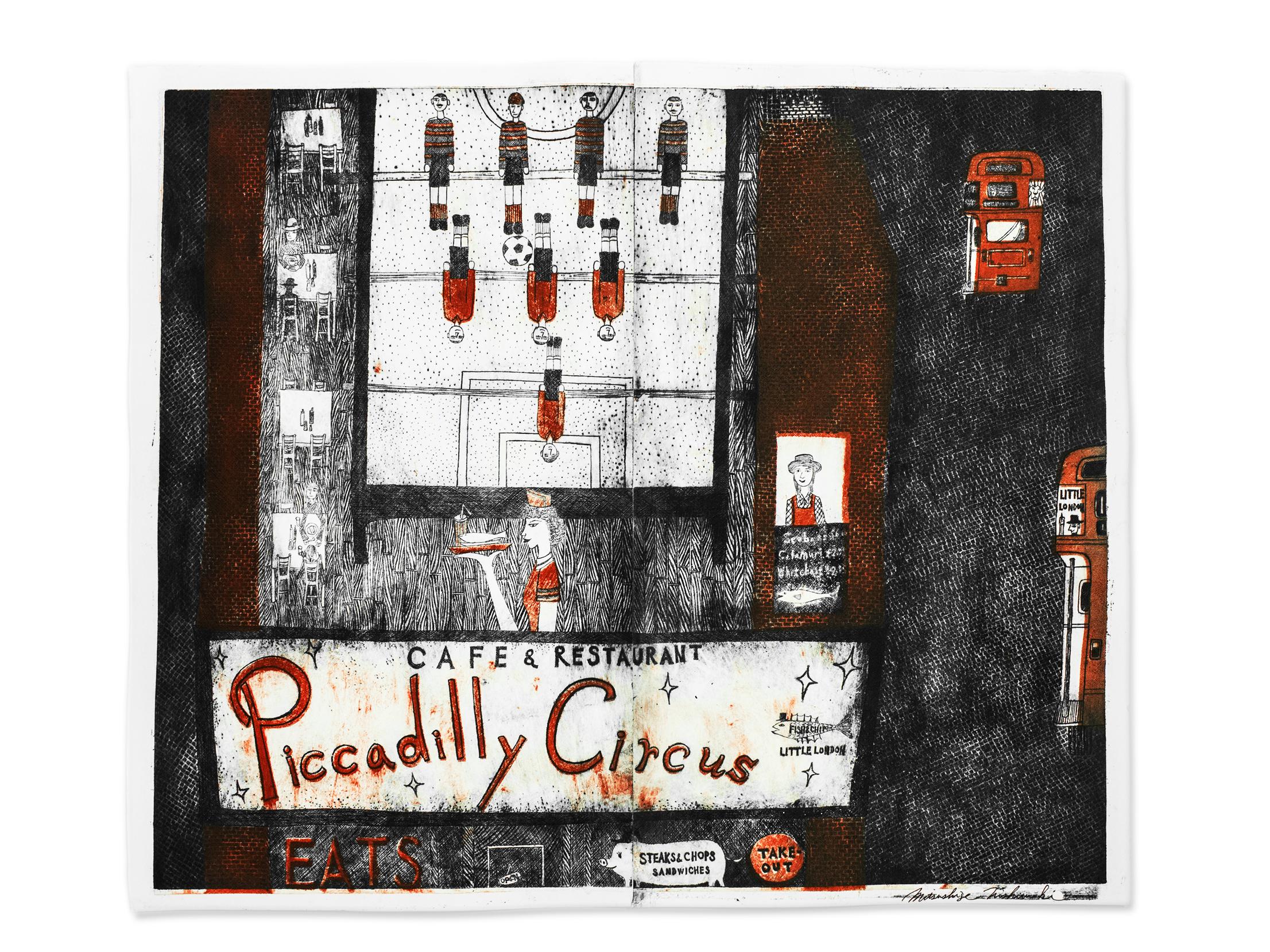 Picadilly Circus Cafe, Mitsushige Nishiwaki, Intaglio Print on Paper