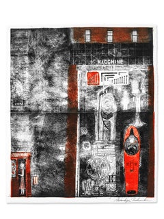 Macchine, Original Intaglio Black, White & Red, Japanese Paper, Telephone Booth