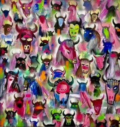 NYC Subway Rush Hour, Abstract Painting of Bulls by Andrés García-Peña