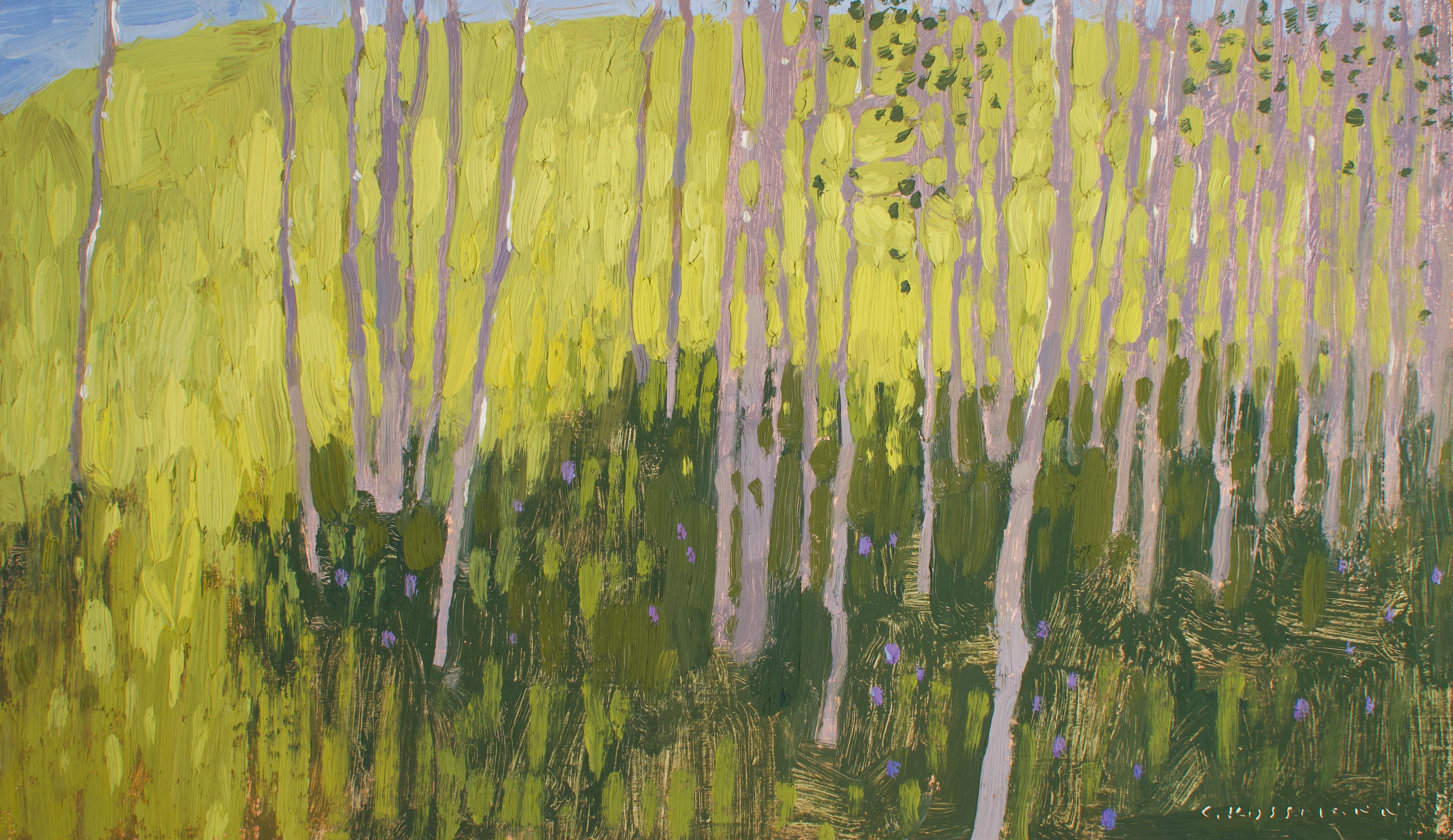 David Grossmann Landscape Painting - Morning Light and Aspen Shade , Oil Painting