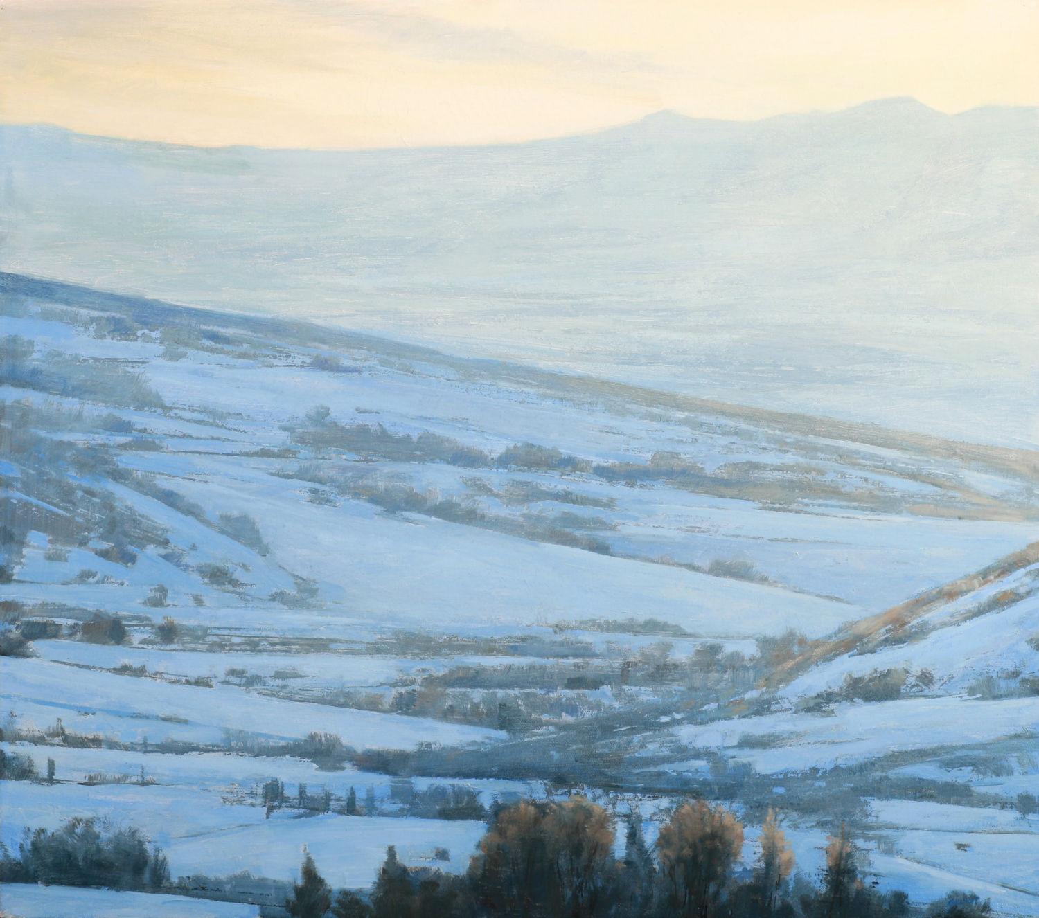 Andrzej Skorut Figurative Painting - "Winter Sunset 2" Oil Painting