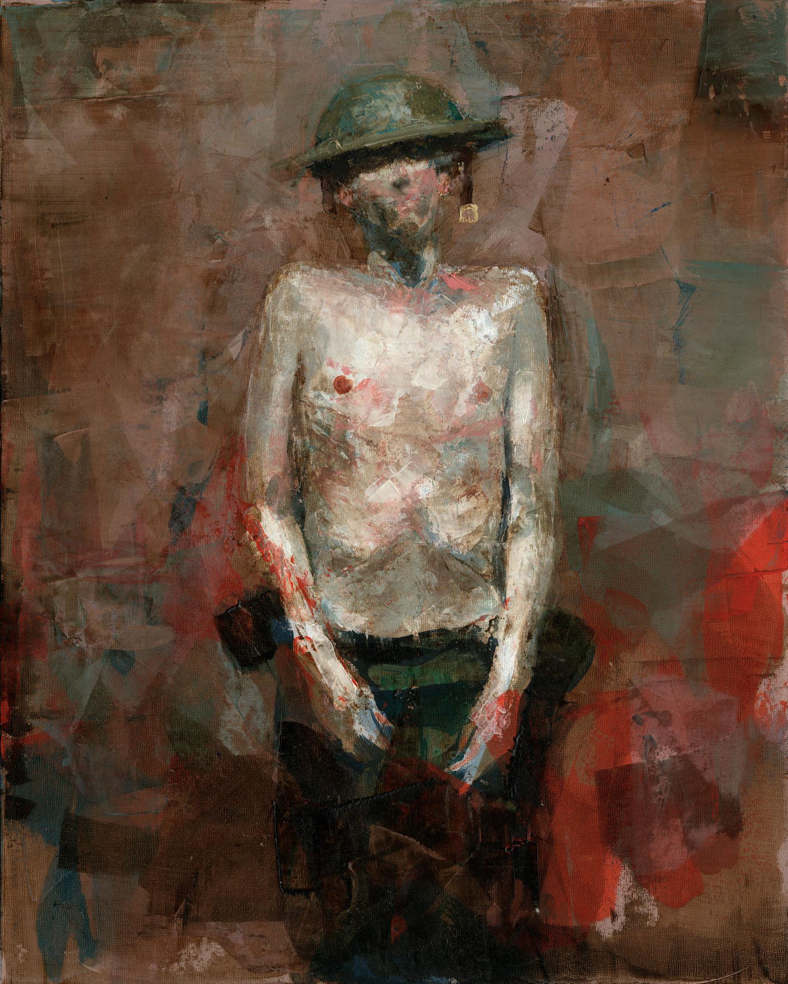 George Pratt Figurative Painting – "Unknown Soldier" Gemälde in Mischtechnik