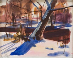 "Il calore dell'inverno" (2023), dipinto originale di un paesaggio forestale, acquerello