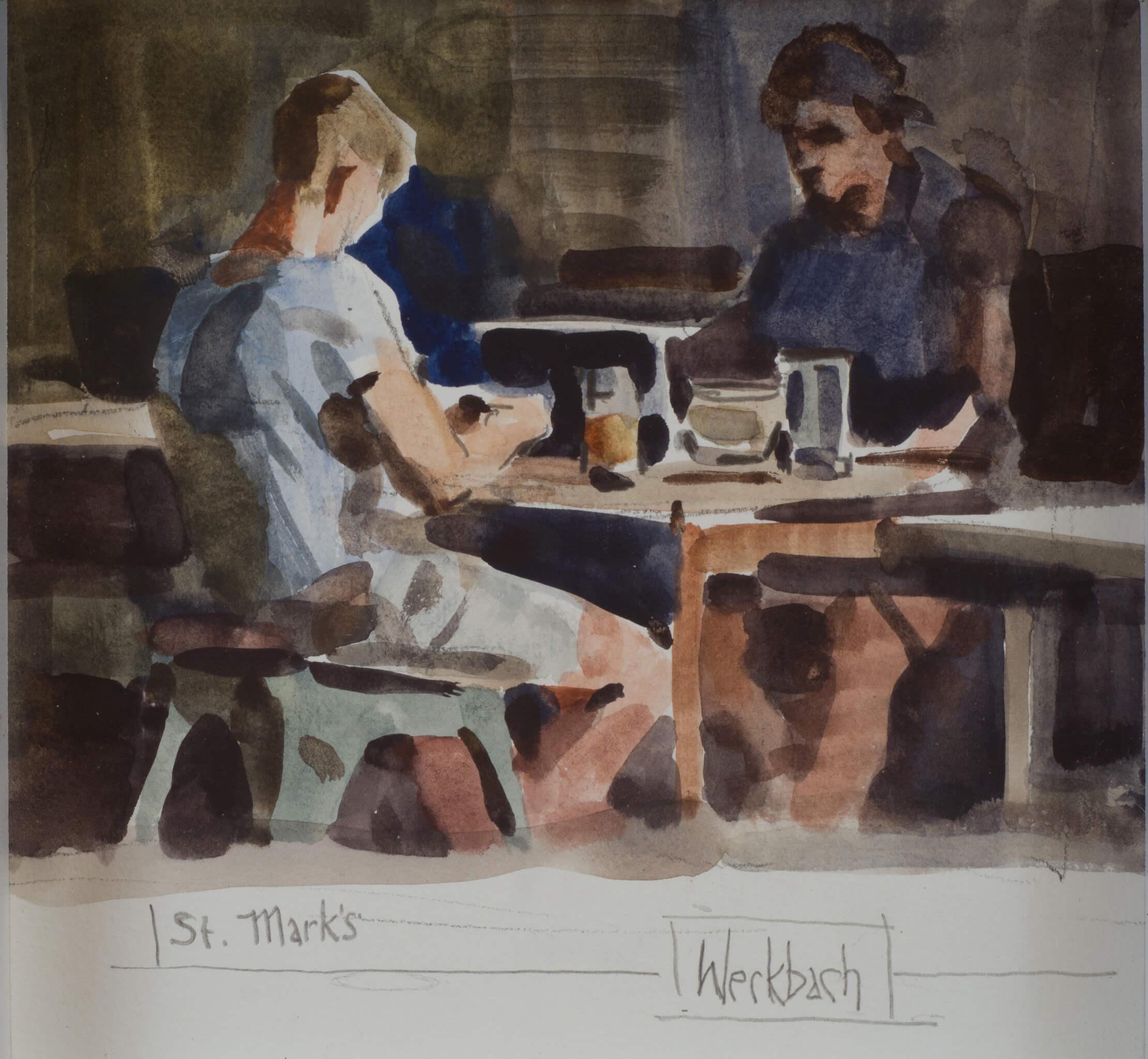 Figurative Art di Hazel Z Weckbach - "San Marco" (2023), acquerello figurativo originale di still life di interni
