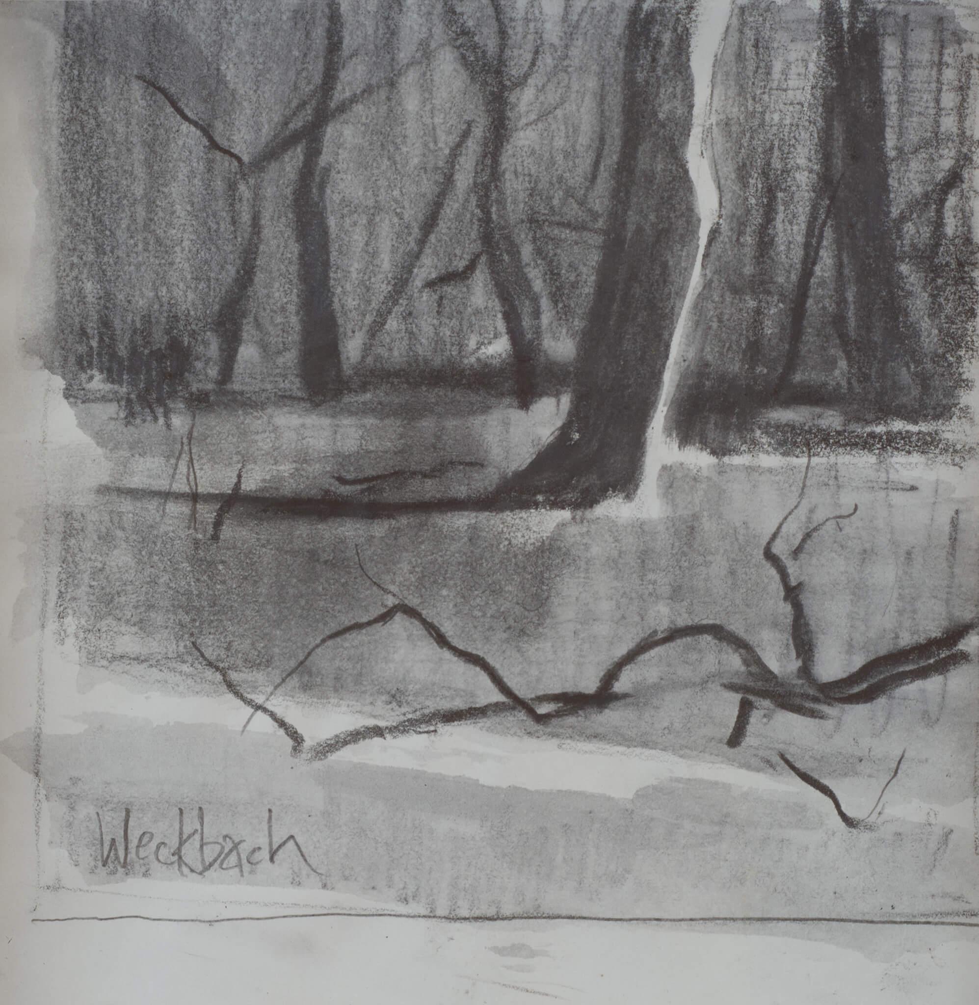 Figurative Art Hazel Z Weckbach - "Mars" (2023), paysage original de forêt hivernale, illustration au lavis de graphite.
