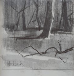 "Marzo" (2023), Paesaggio originale della foresta invernale, illustrazione con lavaggio a grafite