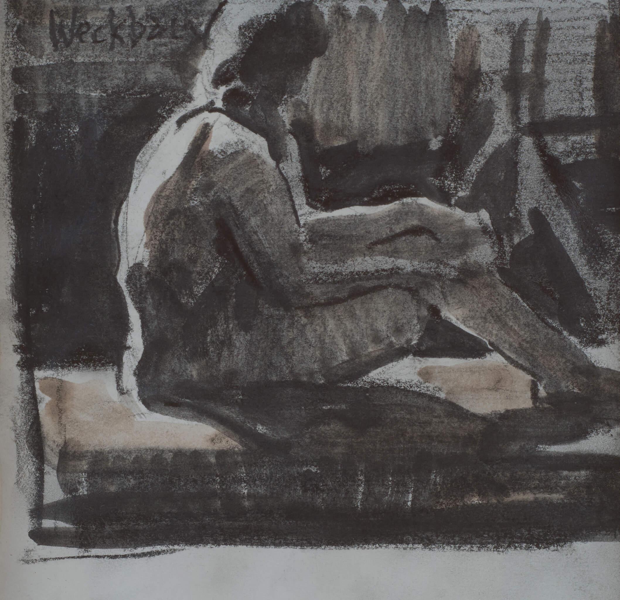 Hazel Z Weckbach Figurative Art – "Figurative Figur" (2023), Originale figurative Graphit-Lasur-Illustration