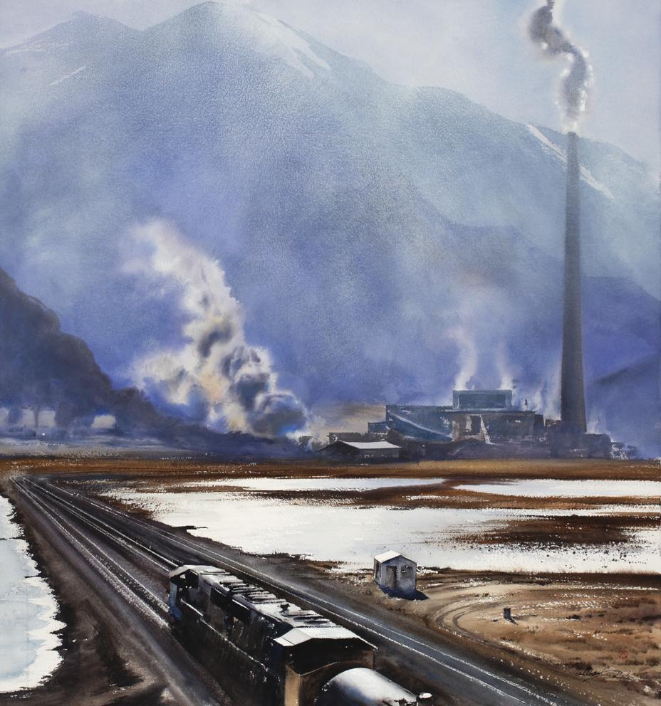 Figurative Art di William Matthews - "Panorama occidentale" (2023) Pittura originale ad acquerello di un paesaggio occidentale