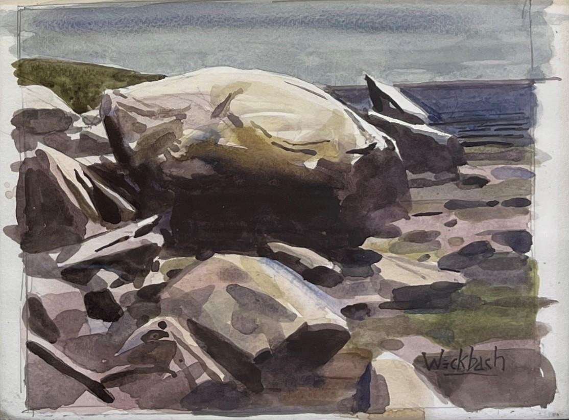 "Rocky Point" Original Impressionistische Landschaft und Meereslandschaft, Aquarellmalerei