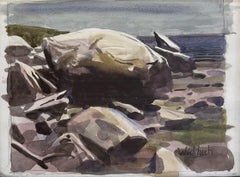 "Rocky Point" Original Impressionist Landscape and Seascape, Watercolor Painting