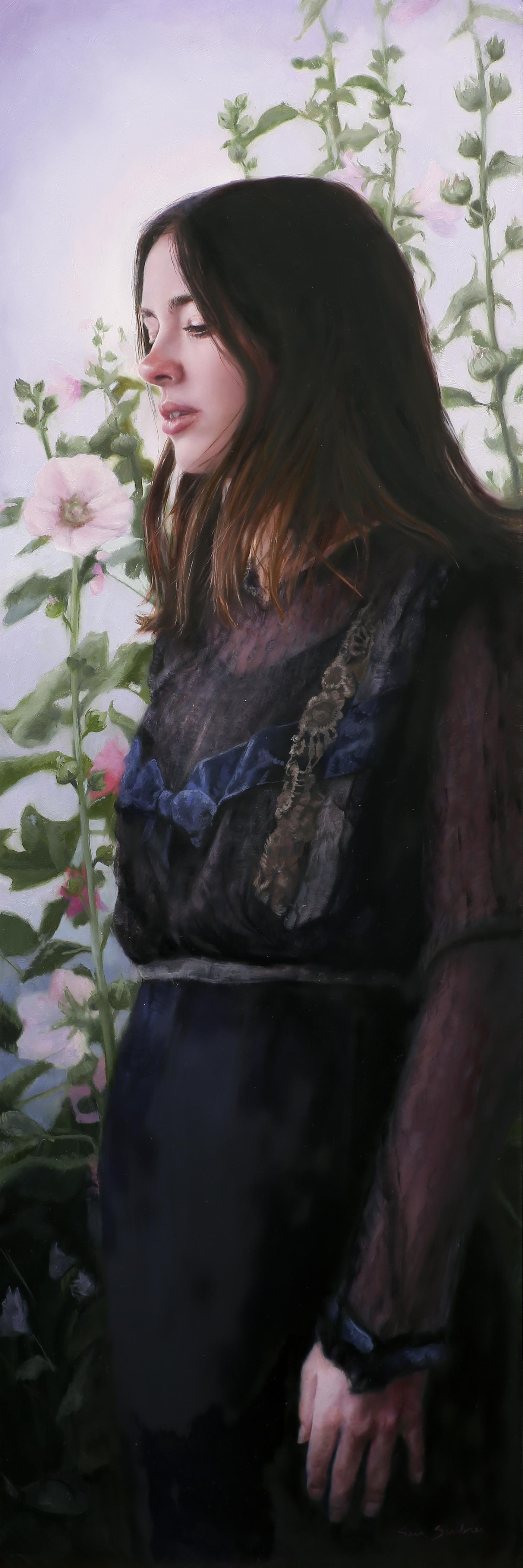 Sara Scribner Portrait Painting - Evening Hollyhocks, Oil Painting