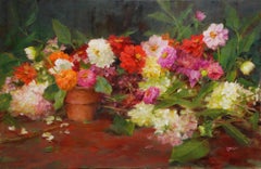 Hydrangeas with Zinnias and Dahlias, Oil painting