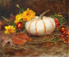 White Pumpkins with Marigolds, Oil painting