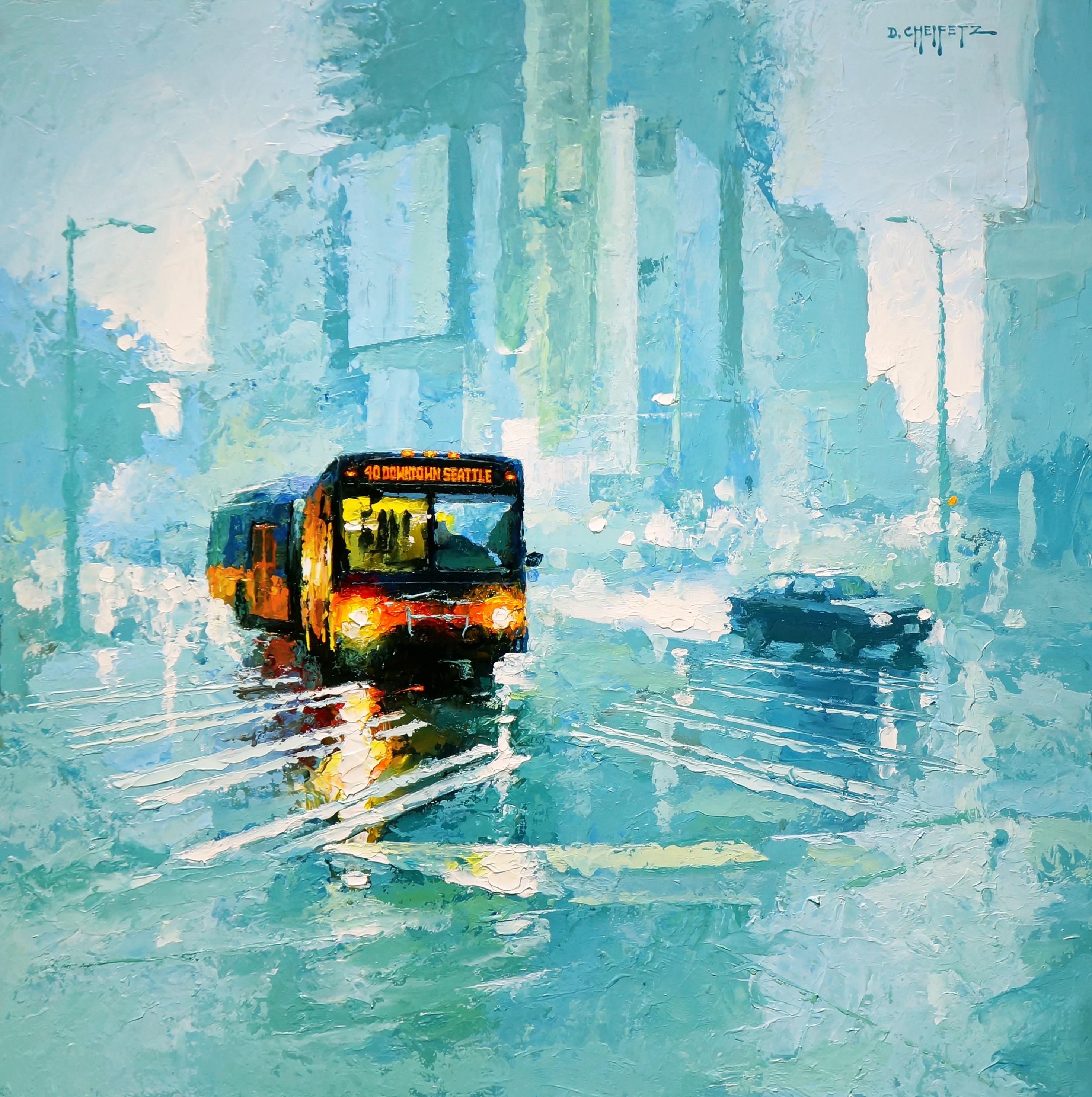 Landscape Painting David Cheifetz - 40 Downtown, peinture à l'huile