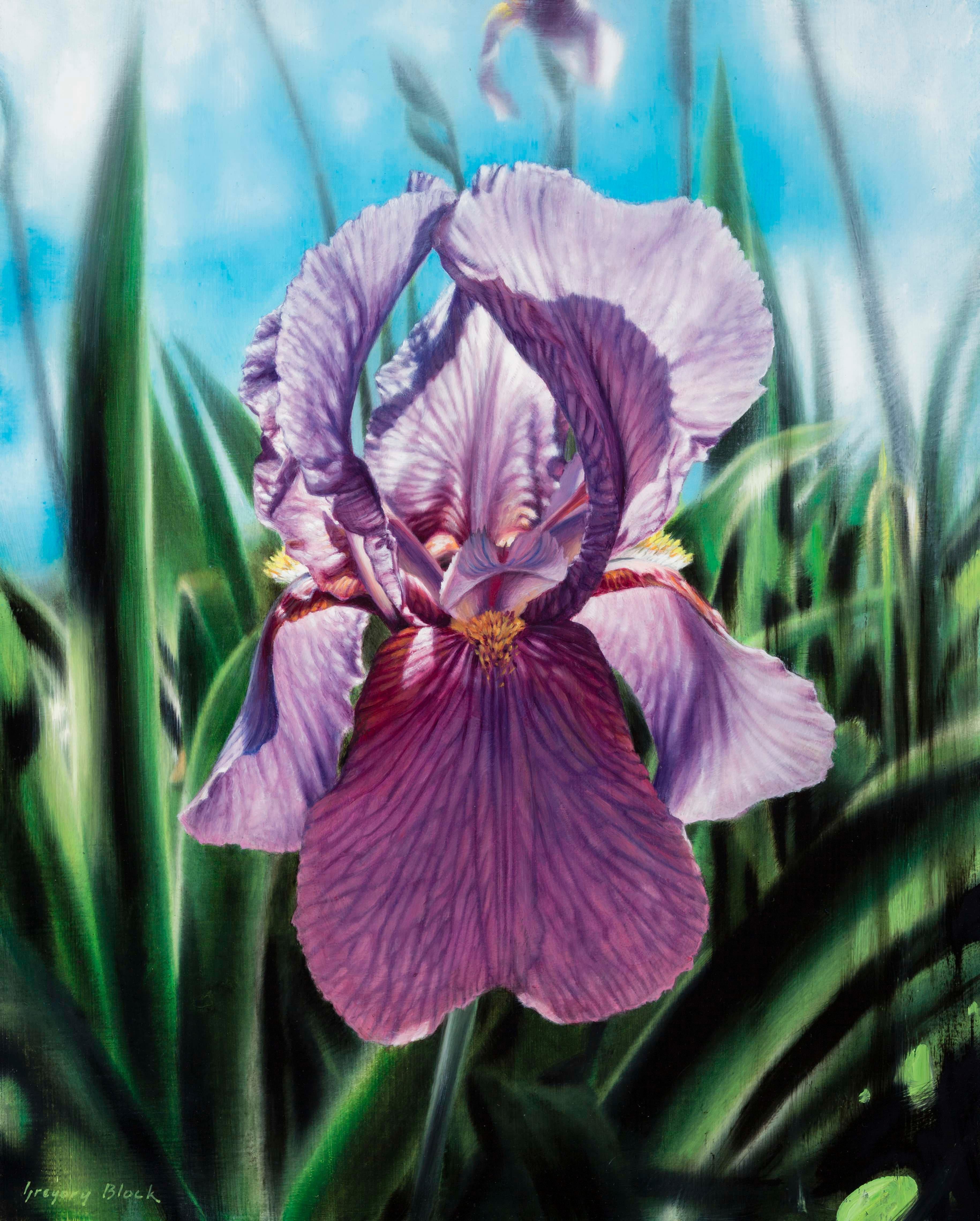 Gregory Block Still-Life Painting - Purple Iris, Oil Painting