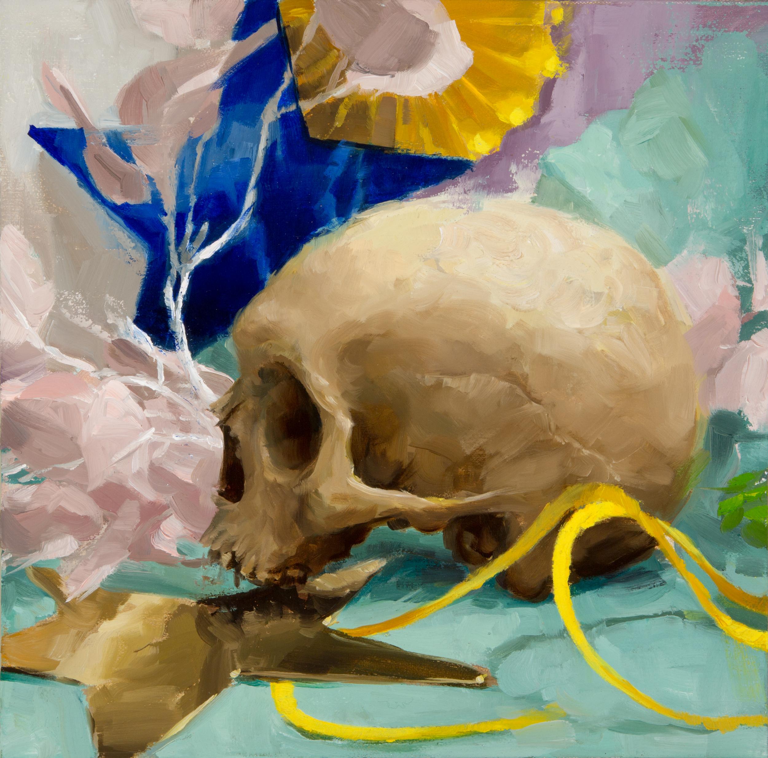 Elizabeth Zanzinger Still-Life Painting - Party Skull #1, Oil Painting