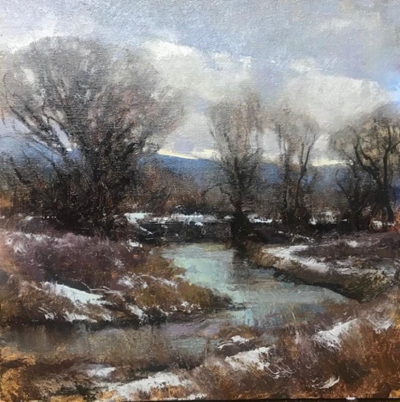 Michael J. Lynch Figurative Painting - "Platte River Overcast" Oil Painting