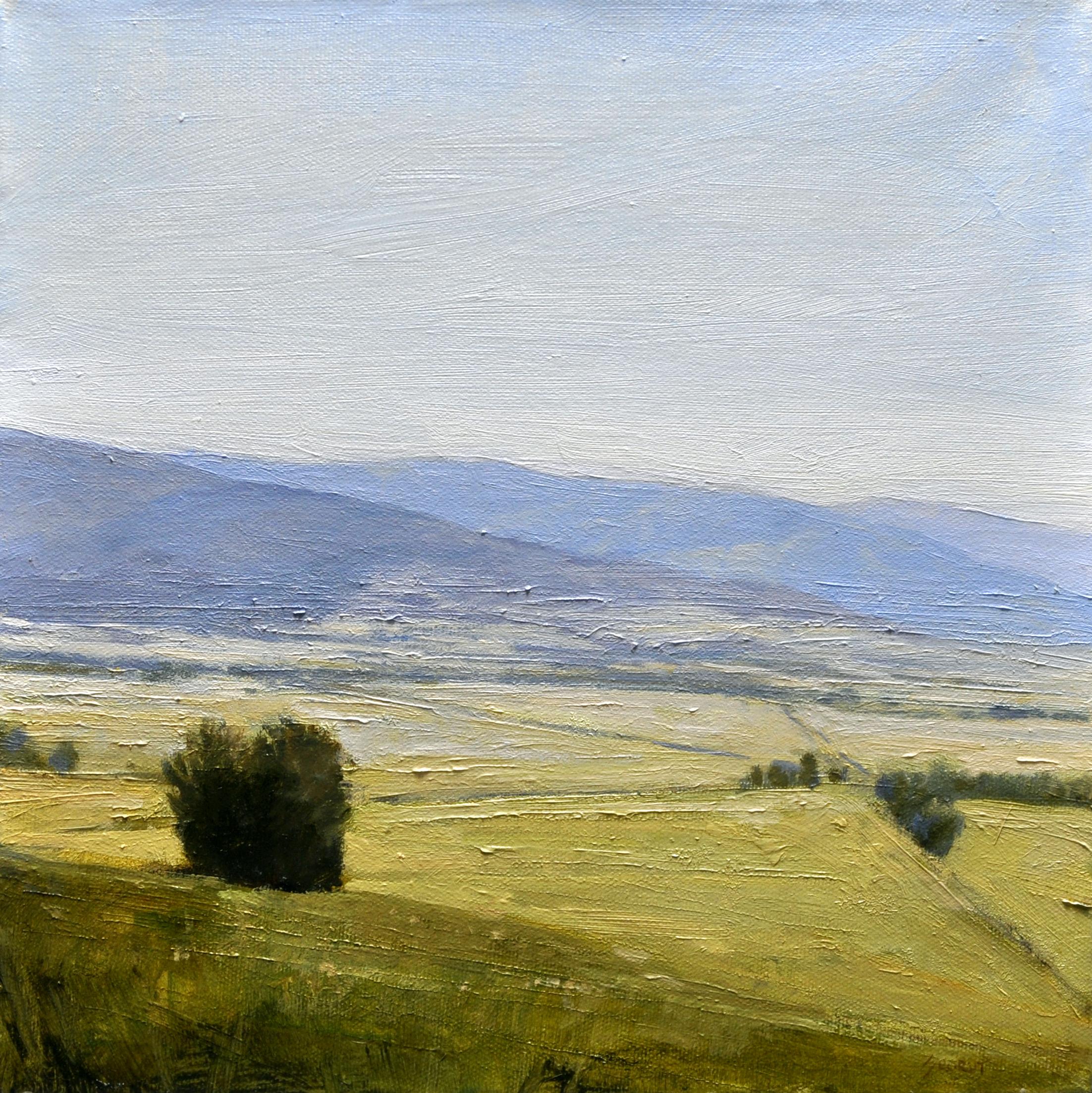Andrzej Skorut Figurative Painting - "Green Landscape" Oil Painting